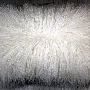 Cythia Rowley Faux Mongolian Fur Pillow - White 18 X 12 Inches
